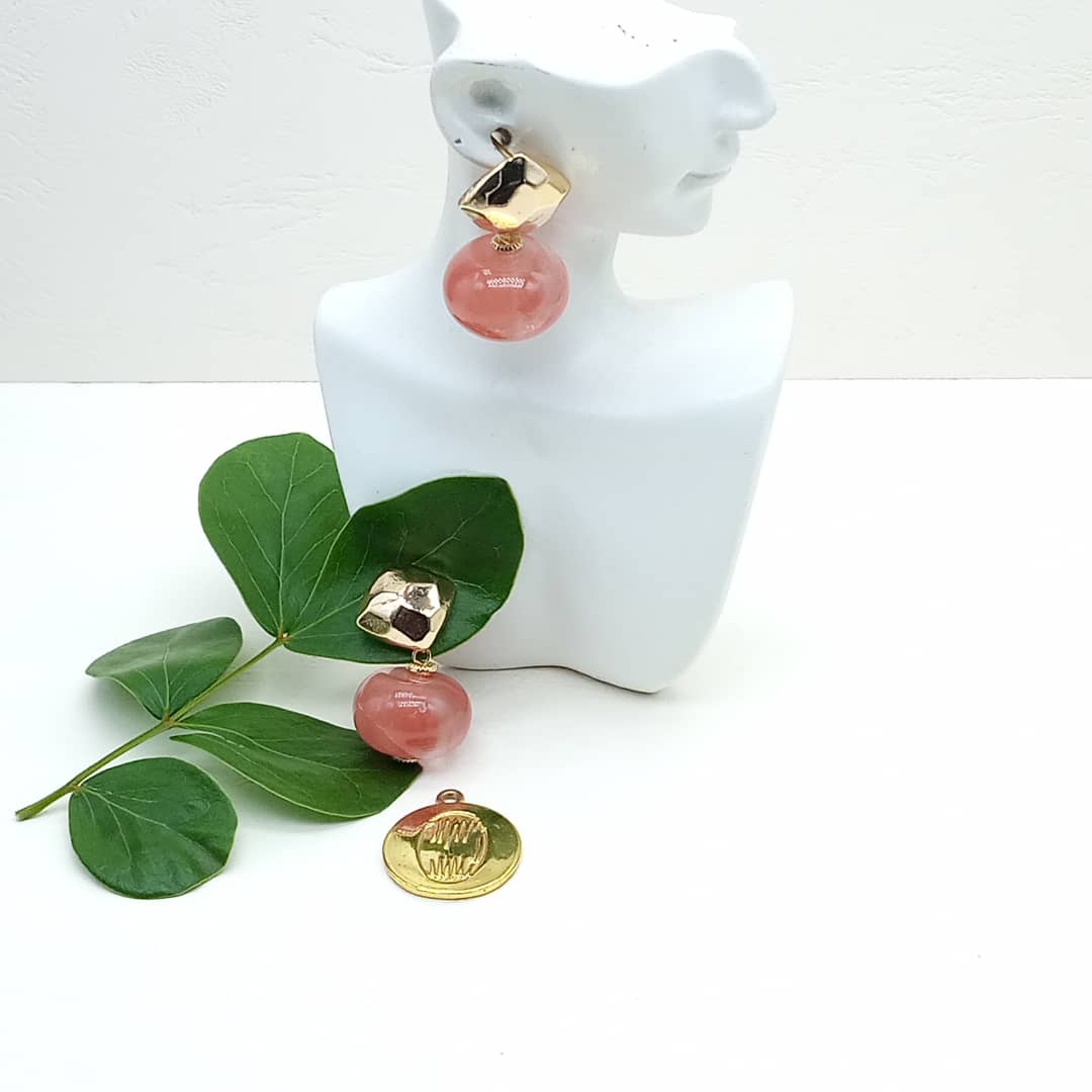 Boucles d'oreilles en perles Quartz Rose image