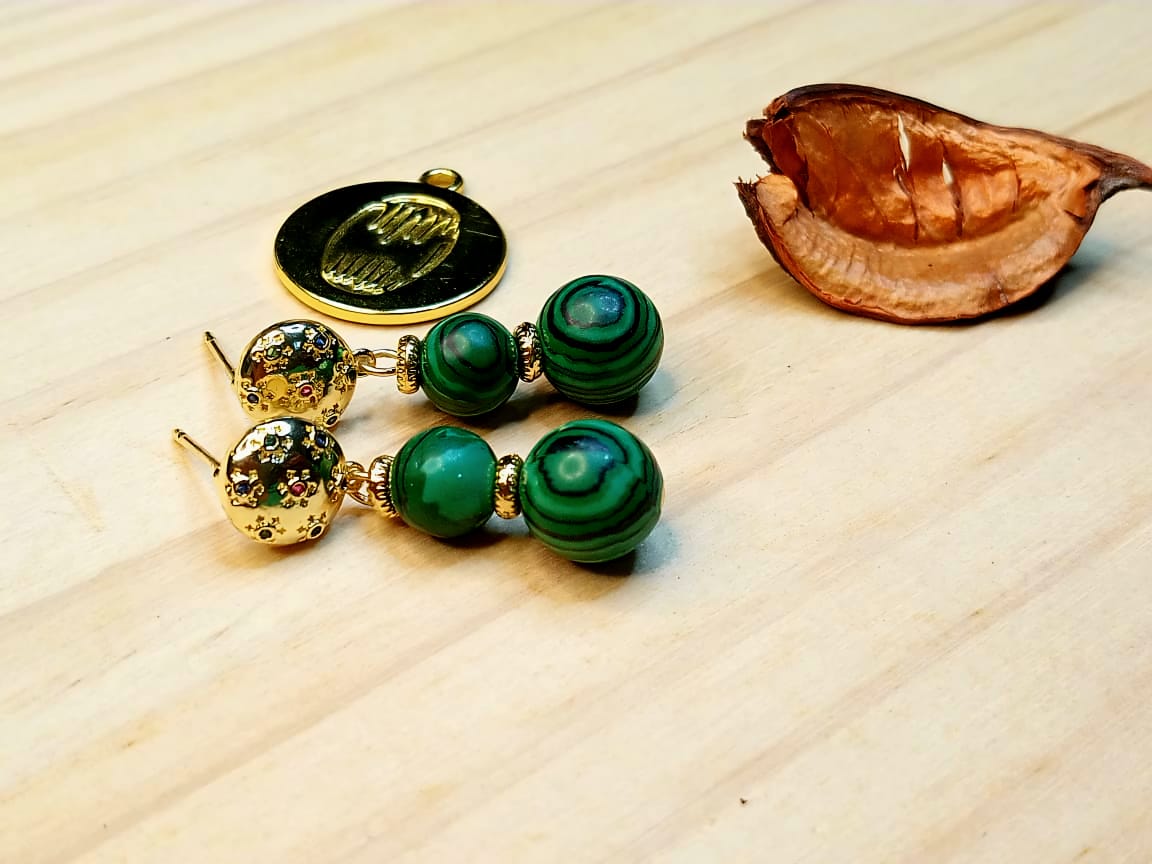 Boucles d'oreilles en perles malachite image3