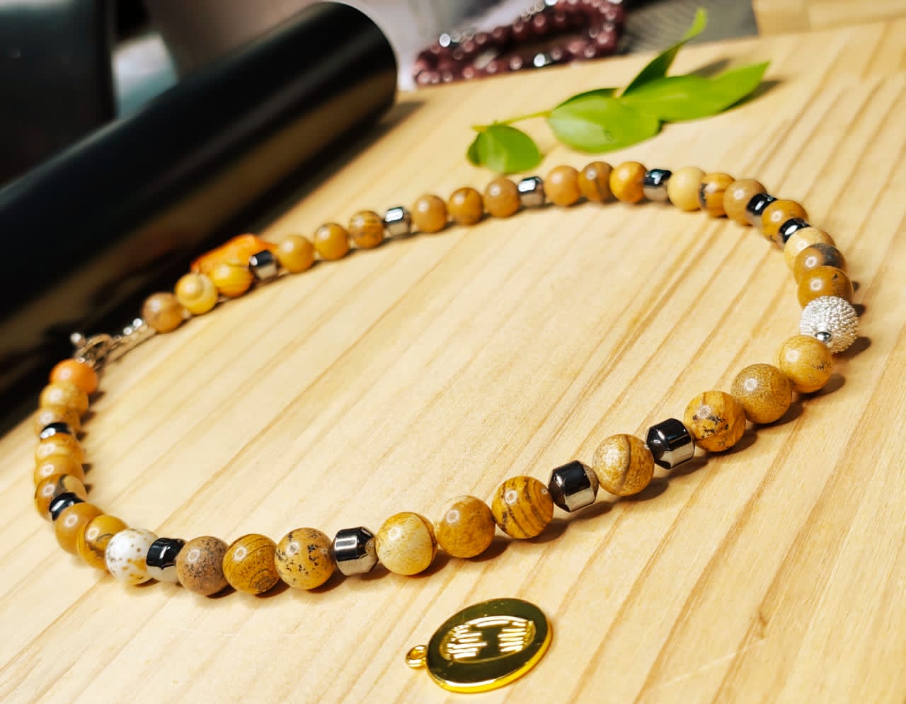 Collier pour homme en perles de Jaspe paysage image