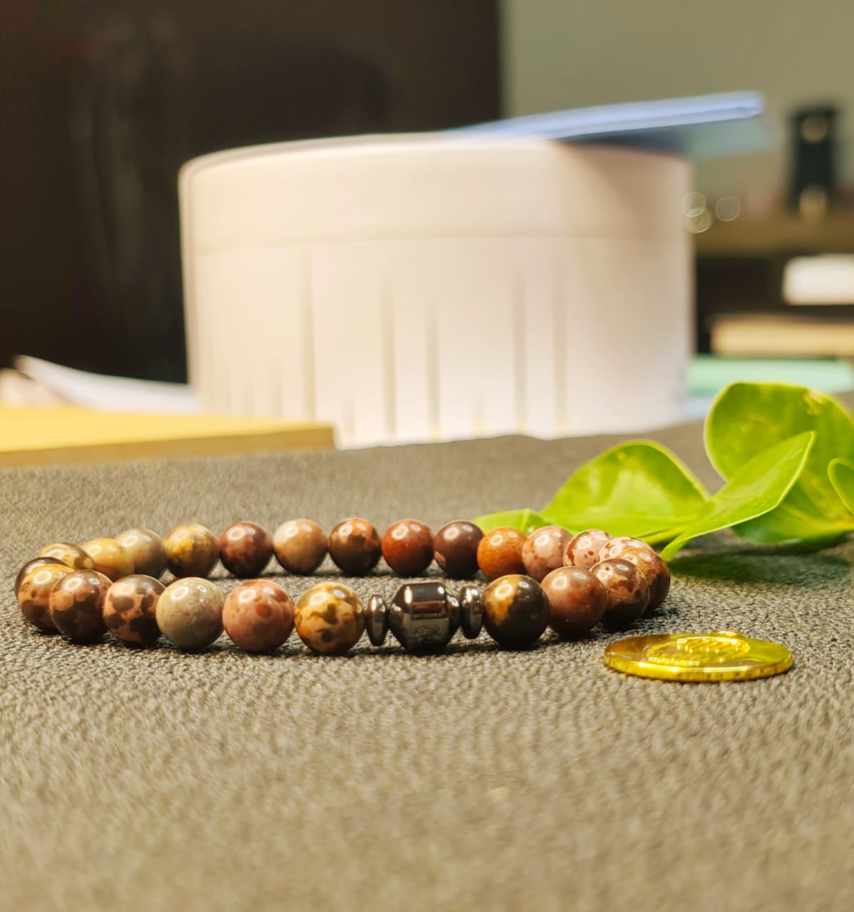 Bracelet pour homme en perles de jaspe léopard image