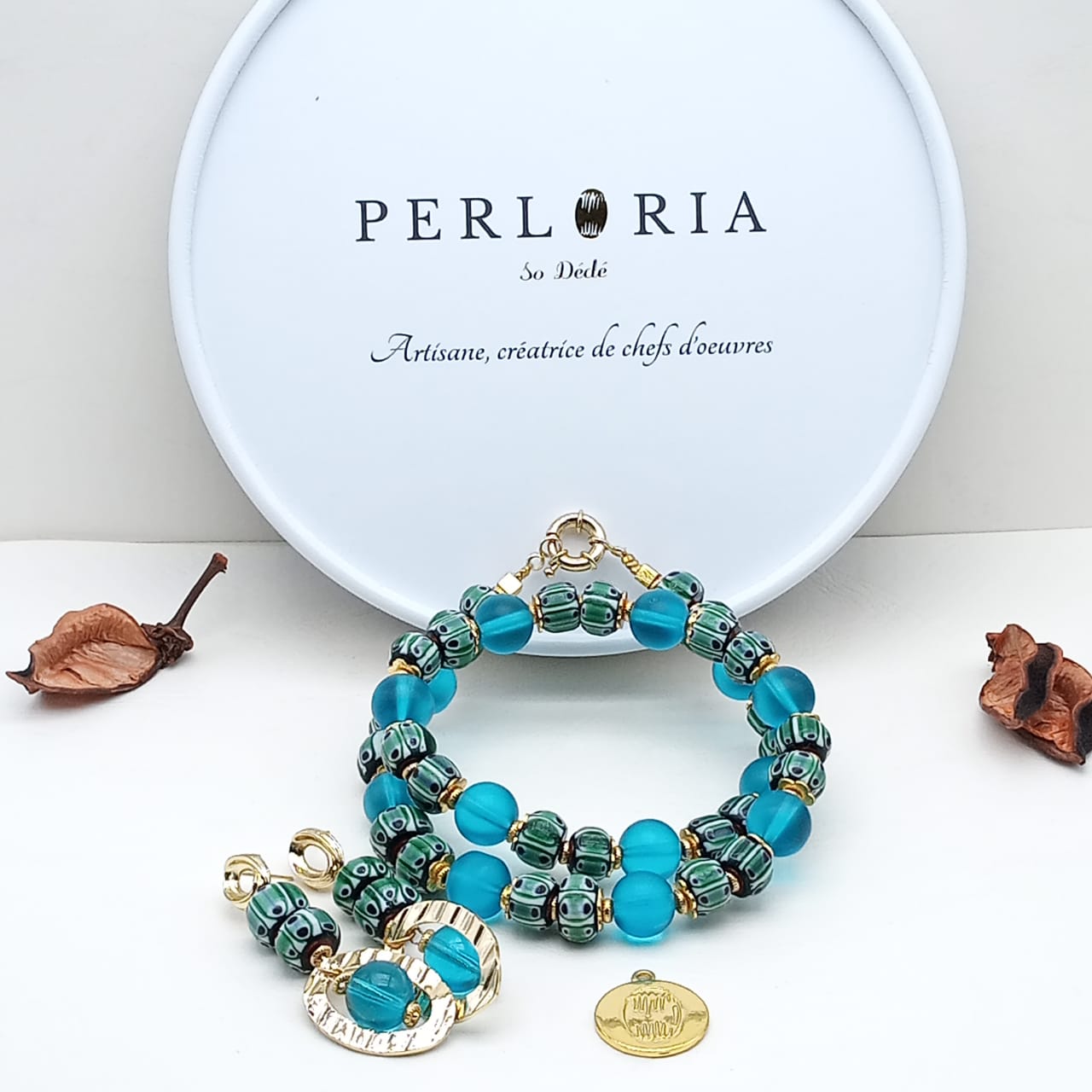 Parure en perles Chevron Turquoise image hover