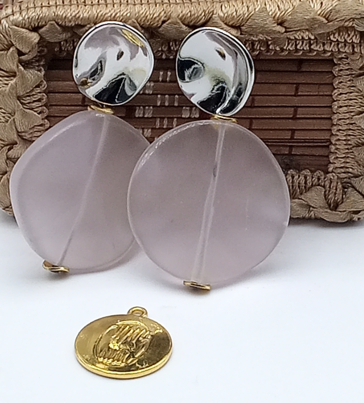 Boucles d'oreilles en perles Quartz Rose argent image