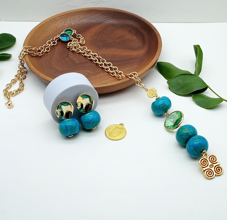 Sautoir et Boucles d'oreilles en perles Turquoise image