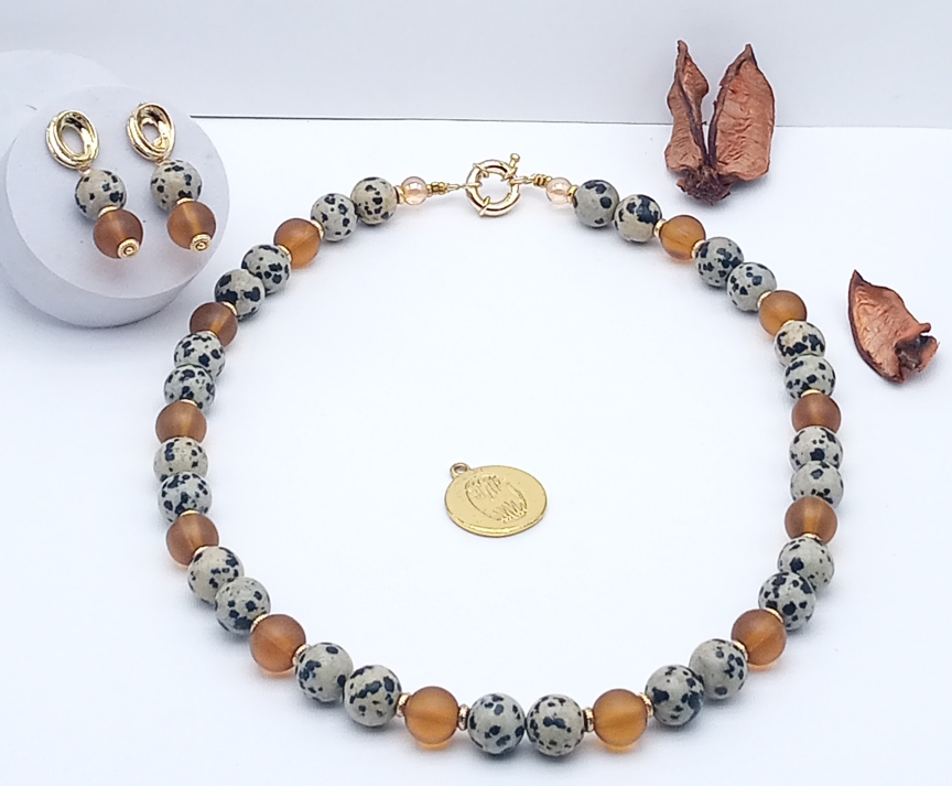 Parure en perles Jaspe Dalmatien image